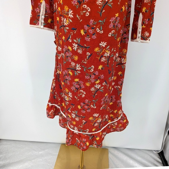Free People Red Floral Wrap Dress Boho Romantic Cottagecore NWT Size 8 Midi - Picture 9 of 15